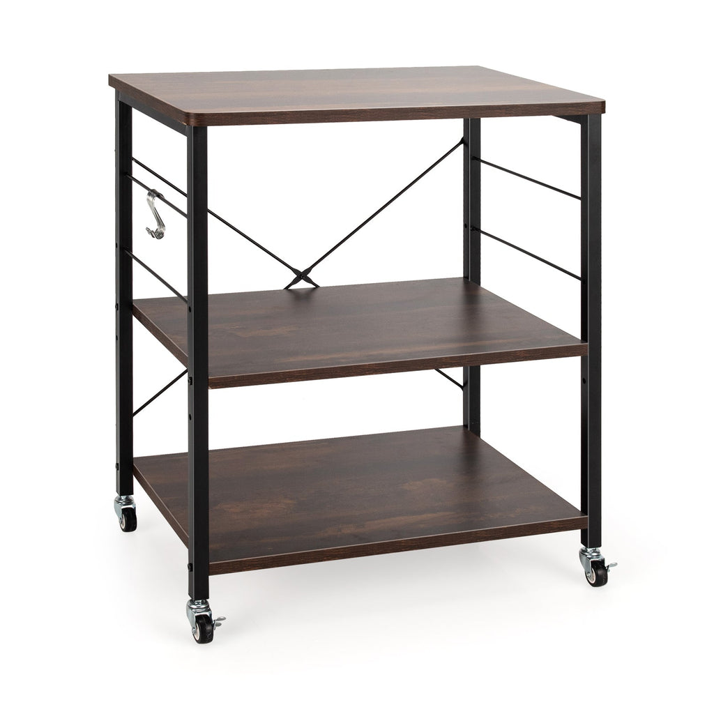 3-Tier Kitchen Baker's Rack Microwave Oven Storage Cart with Hooks