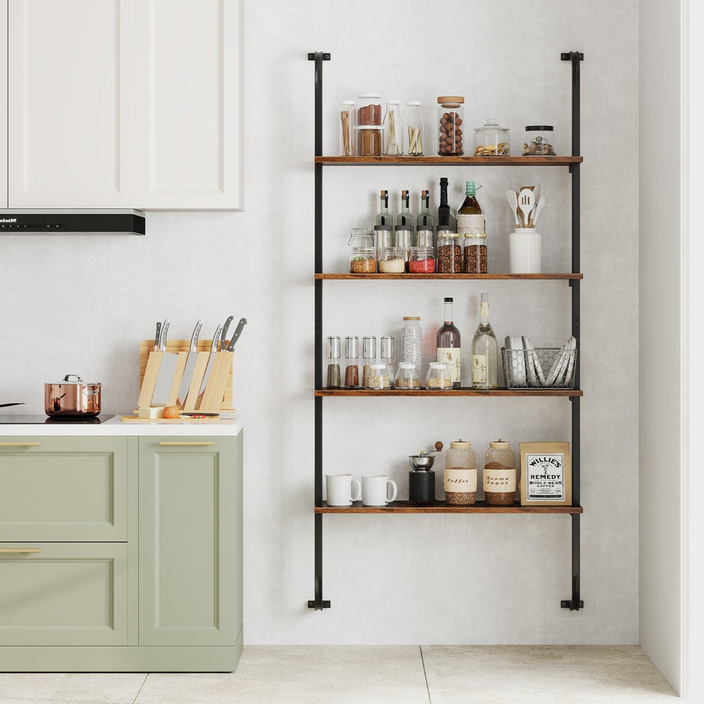 4-Tier Industrial Pipe Shelving with Metal Frame for Living Room Kitchen