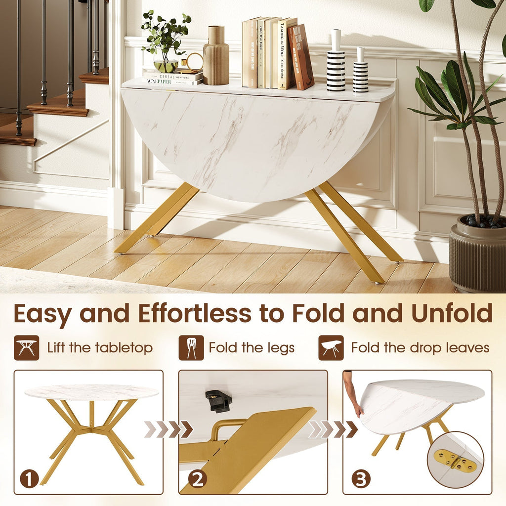 Folding Dining Table 47 Inch Extendable Round Kitchen Table with Drop Leaves