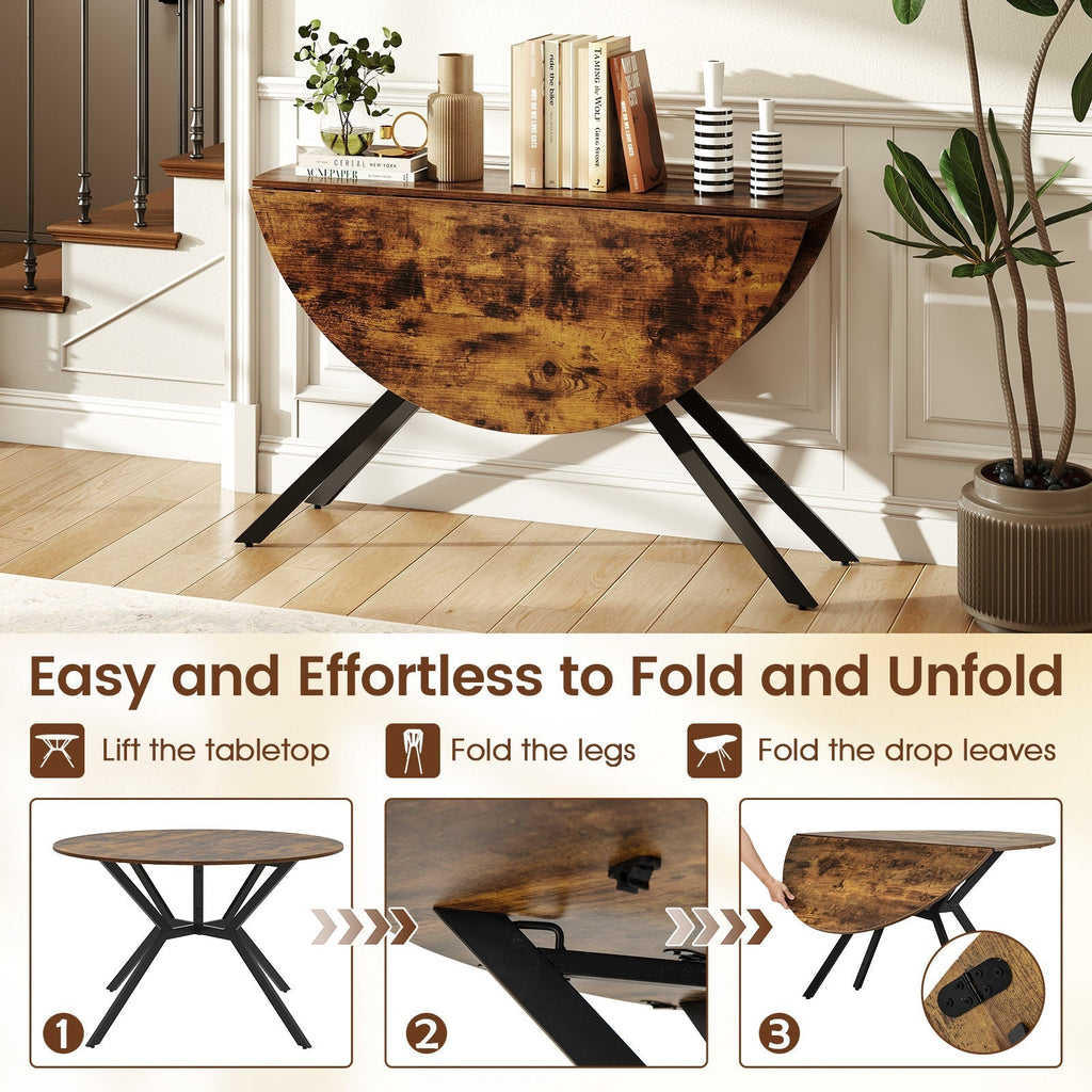Folding Dining Table 47 Inch Extendable Round Kitchen Table with Drop Leaves