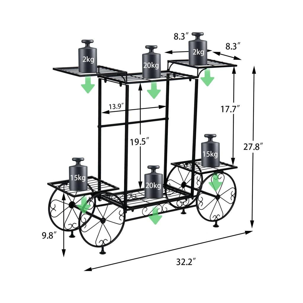 Garden Cart Stand Flower Pot Holder Display Rack Home Plant Stand - Multi-Functional Garden Storage Organizer