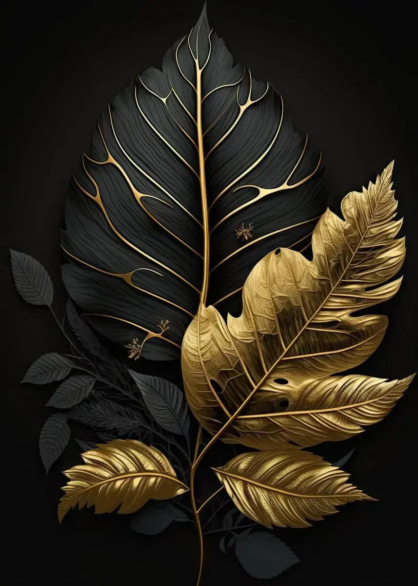 Nordic Abstract Wall Art Plants Modern Luxury Black and Gold Leaves HD Canvas Print Poster Home Living Room Bedroom Decoration