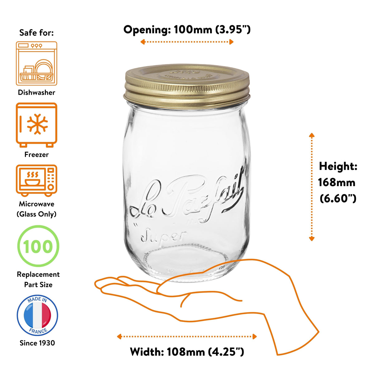 Le Parfait Screw Top Jars, French Glass Storage Jars with Colorful Airtight Screw Lids