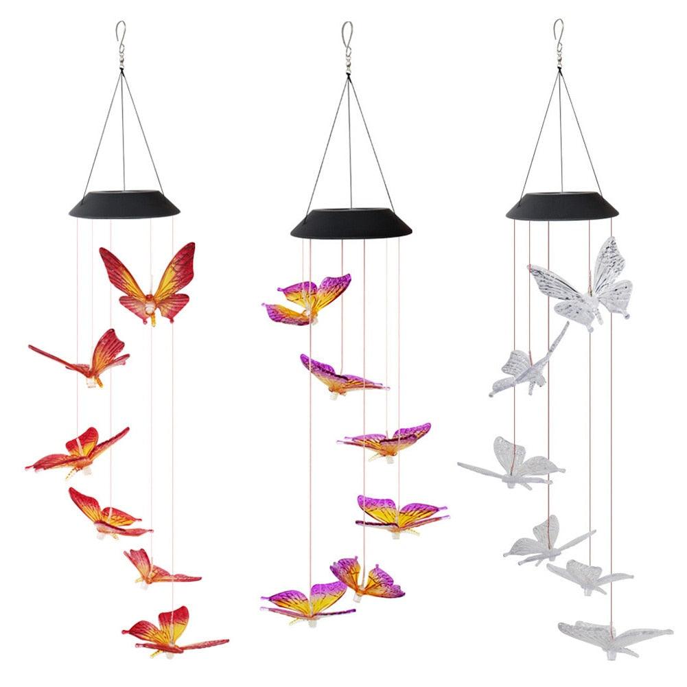 Solar Power Butterfly Wind Chime Crystal Lamp Butterfly Solar Wind Chimes Outdoor Color Changing LED Lighted Wind Chime Waterproof Memorial Gift Mobile Wind Chime Solar Powered Colorful Hanging Light Waterproof Outdoor Wind Chime Solar Light For Garden