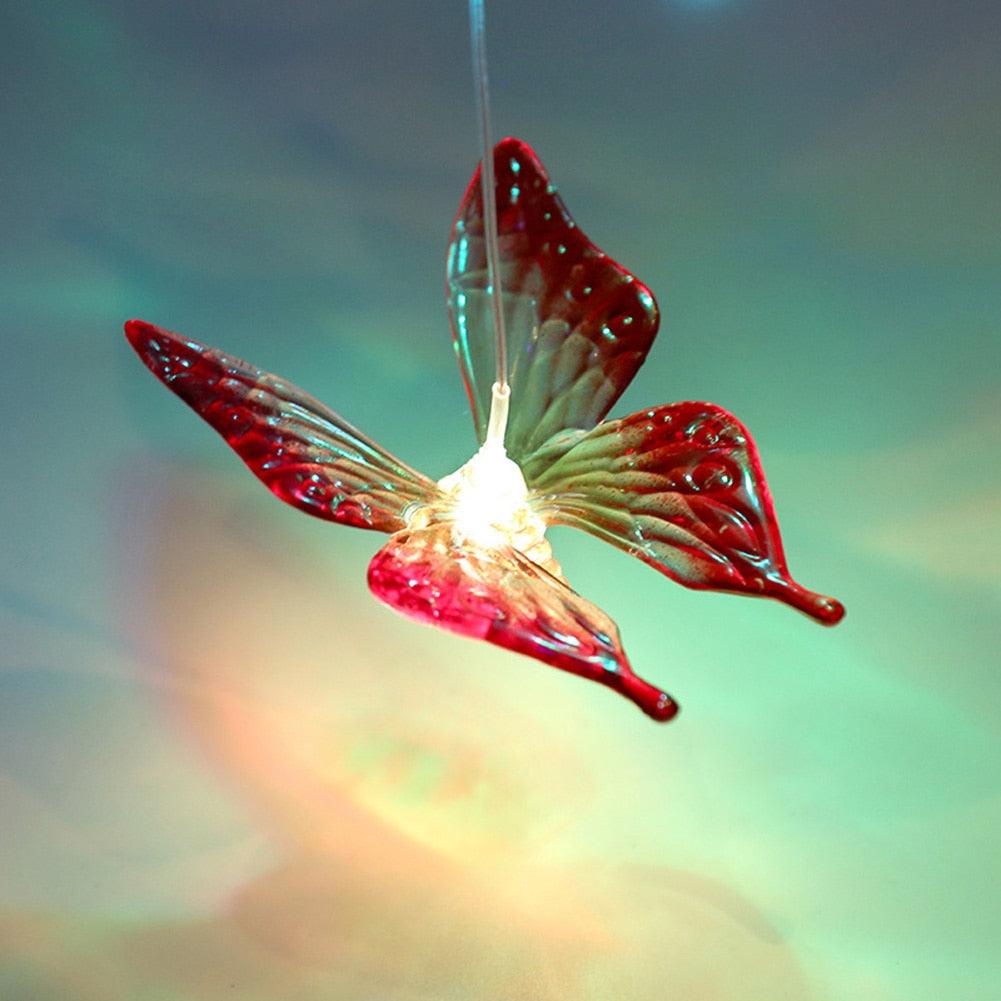 Solar Power Butterfly Wind Chime Crystal Lamp Butterfly Solar Wind Chimes Outdoor Color Changing LED Lighted Wind Chime Waterproof Memorial Gift Mobile Wind Chime Solar Powered Colorful Hanging Light Waterproof Outdoor Wind Chime Solar Light For Garden